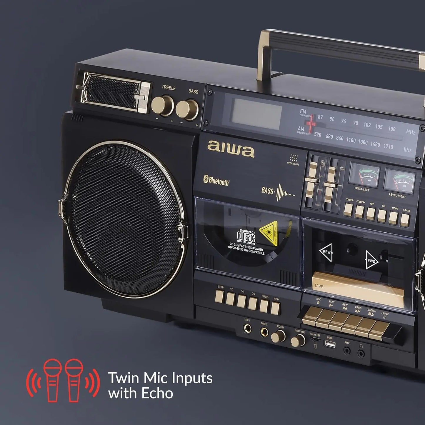 Retro Boombox CD Cassette Recording Bluetooth FM AM USB SD
