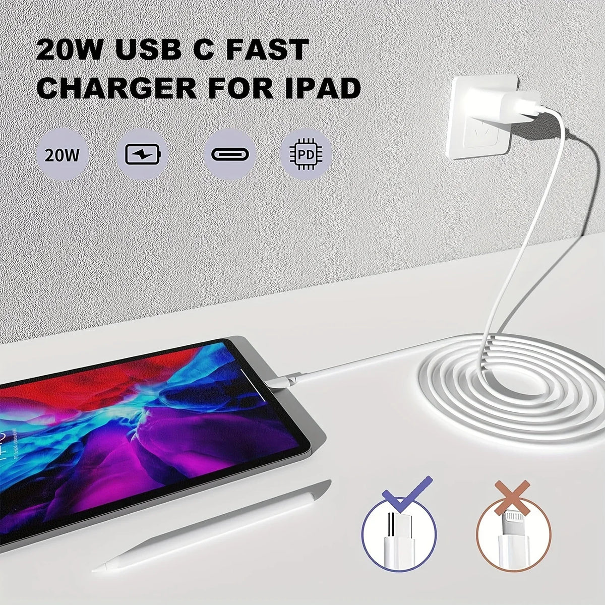 Sanprio 20W USB C Fast Charger Block With 6ft USB C Cable For iPhone And iPad