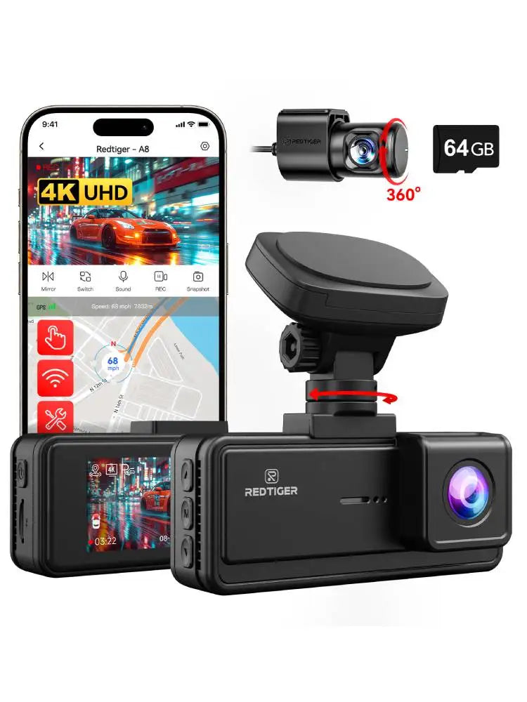 REDTIGER A8 4K Dual Dash Cam Front Rear GPS DVR Night Vision