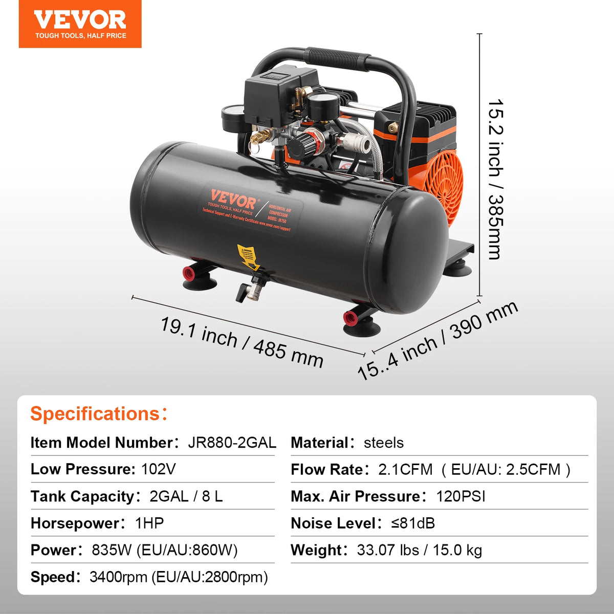 Vevor High Pressure Quiet Oil Free Air Compressor Pump