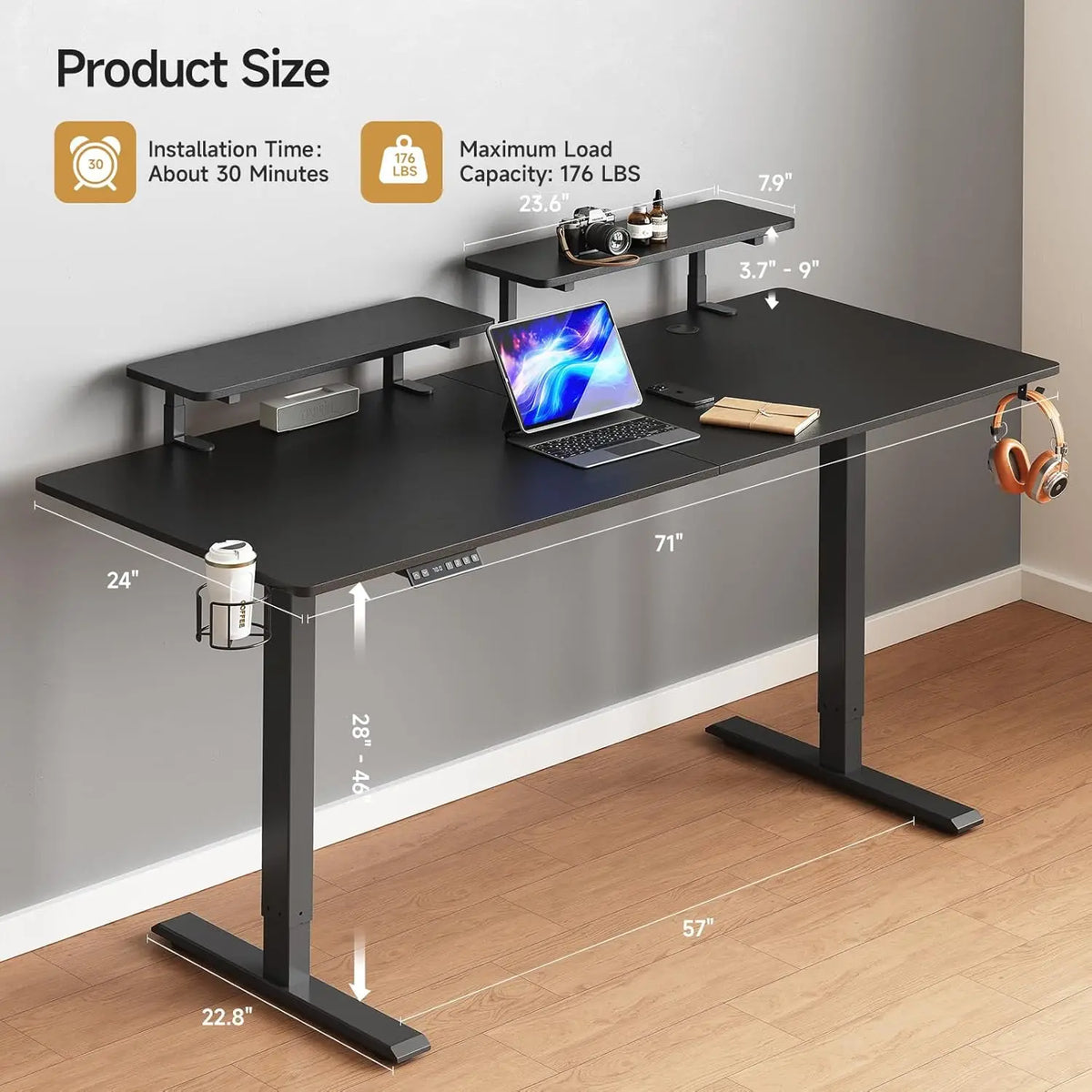 ONBRILL Electric Standing Desk With Adjustable Height And Monitor Shelves