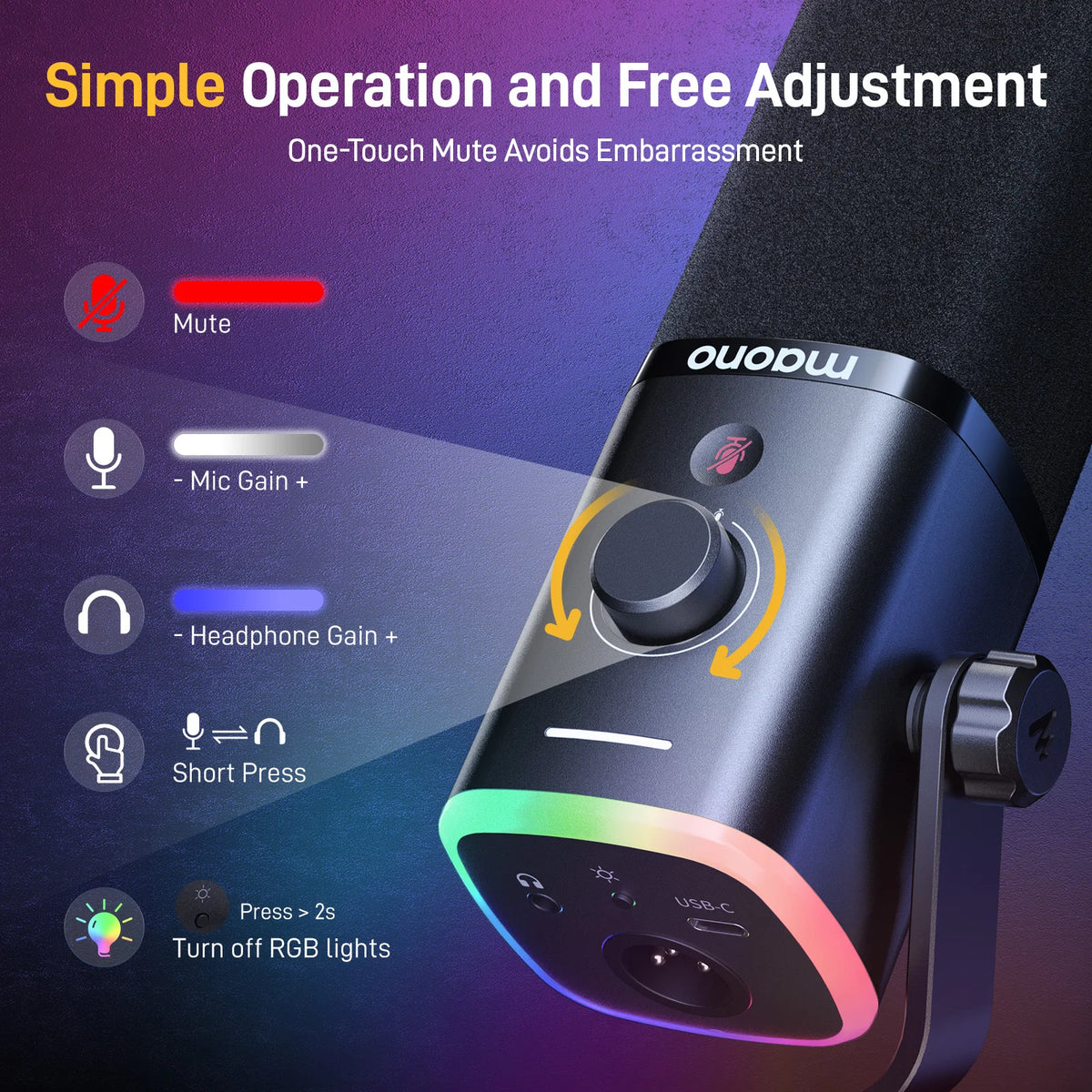 Maono PD100X RGB Dynamic Gaming Microphone With Software Noise Reduction