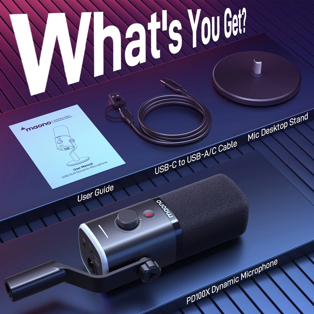 Maono PD100X RGB Dynamic Gaming Microphone With Software Noise Reduction