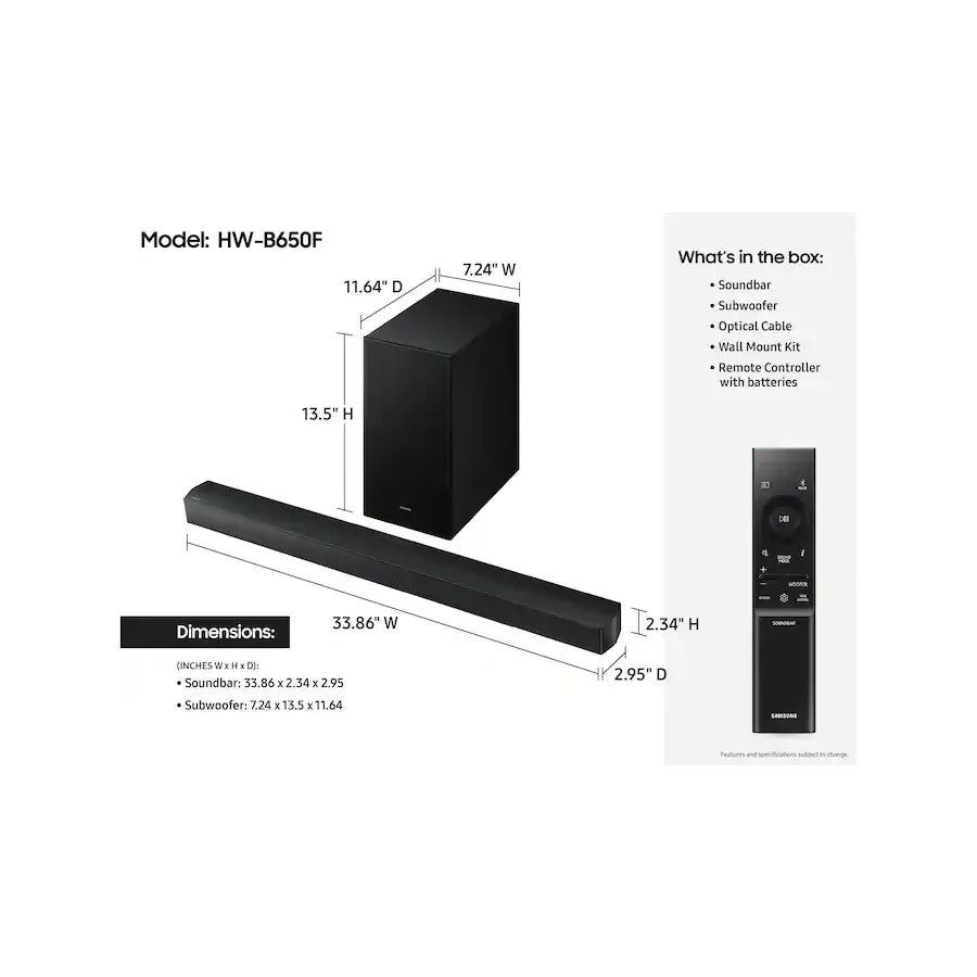 Samsung HW-B650F Soundbar 3.1 Ch DTS Virtual Surround Bluetooth TV