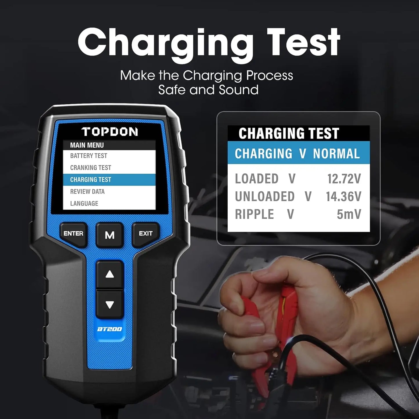 TOPDON BT200 BT100 Battery Tester Cranking and Charging 12V 24V