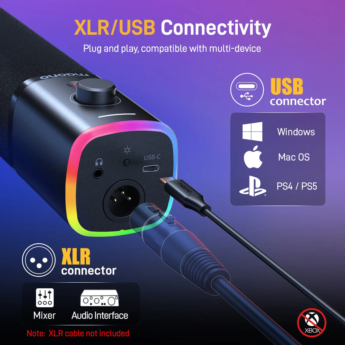 Maono PD100X RGB Dynamic Gaming Microphone With Software Noise Reduction