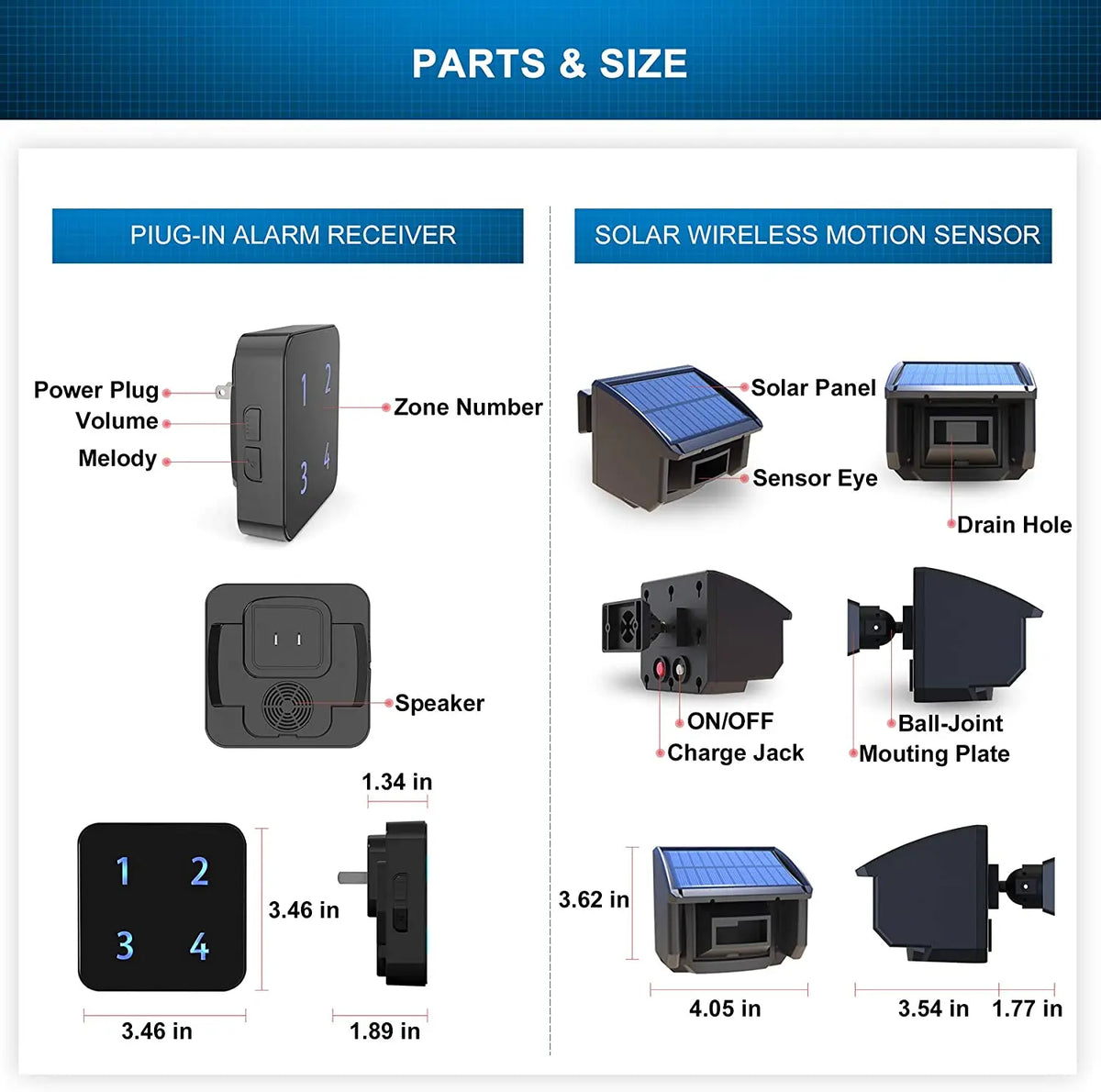 HTZSAFE Solar Wireless Driveway Motion Sensor Security Alarm