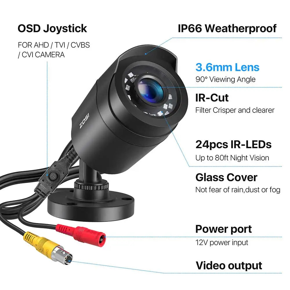Zosi 1080P Outdoor Indoor Bullet Cctv Security Camera