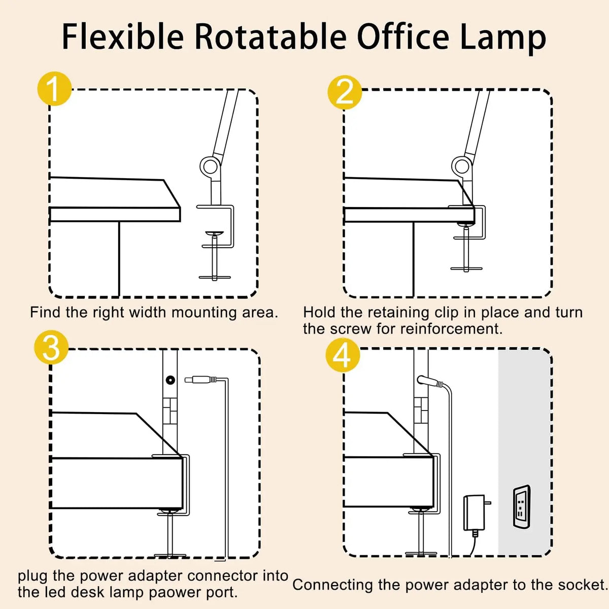 Adjustable LED Desk Lamp With Clamp And Touch Dimmer Button