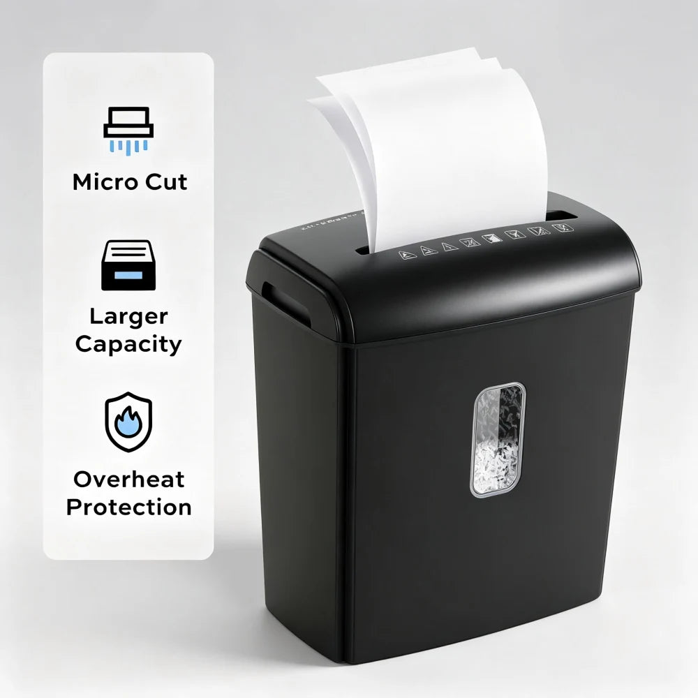 Deli 8 Sheet Micro Cut Shredder With Waste Basket Handle