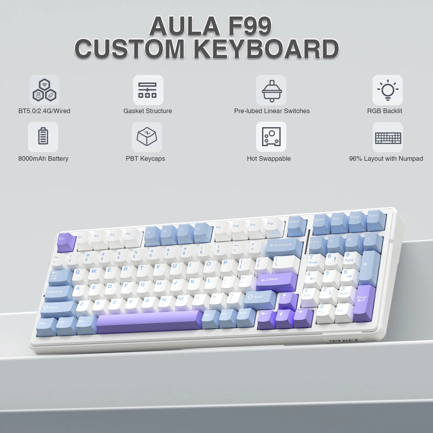 AULA F99 Wireless Mechanical Keyboard Tri Mode Hot Swappable