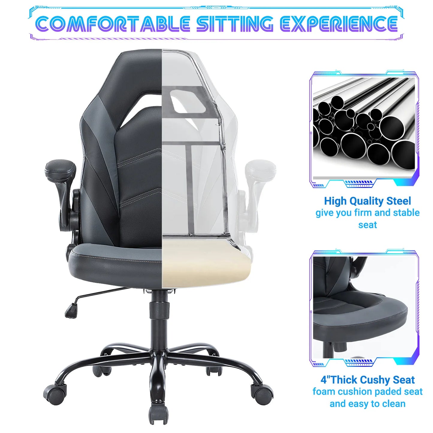 JHK Ergonomic Office Chair Adjustable PU Leather Armrests
