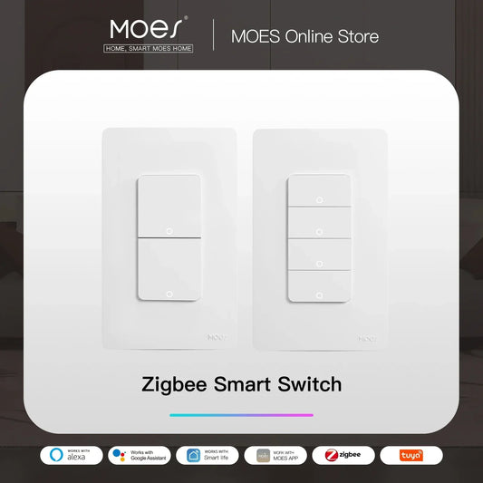 MOES ZigBee Smart Light Switch US Push Button Wall Switch Works With Alexa