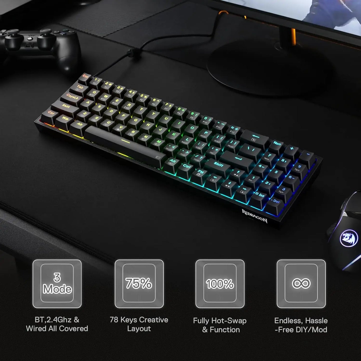 Redragon BS136 Keyboard And Mouse Combo Tri-Mode Wireless
