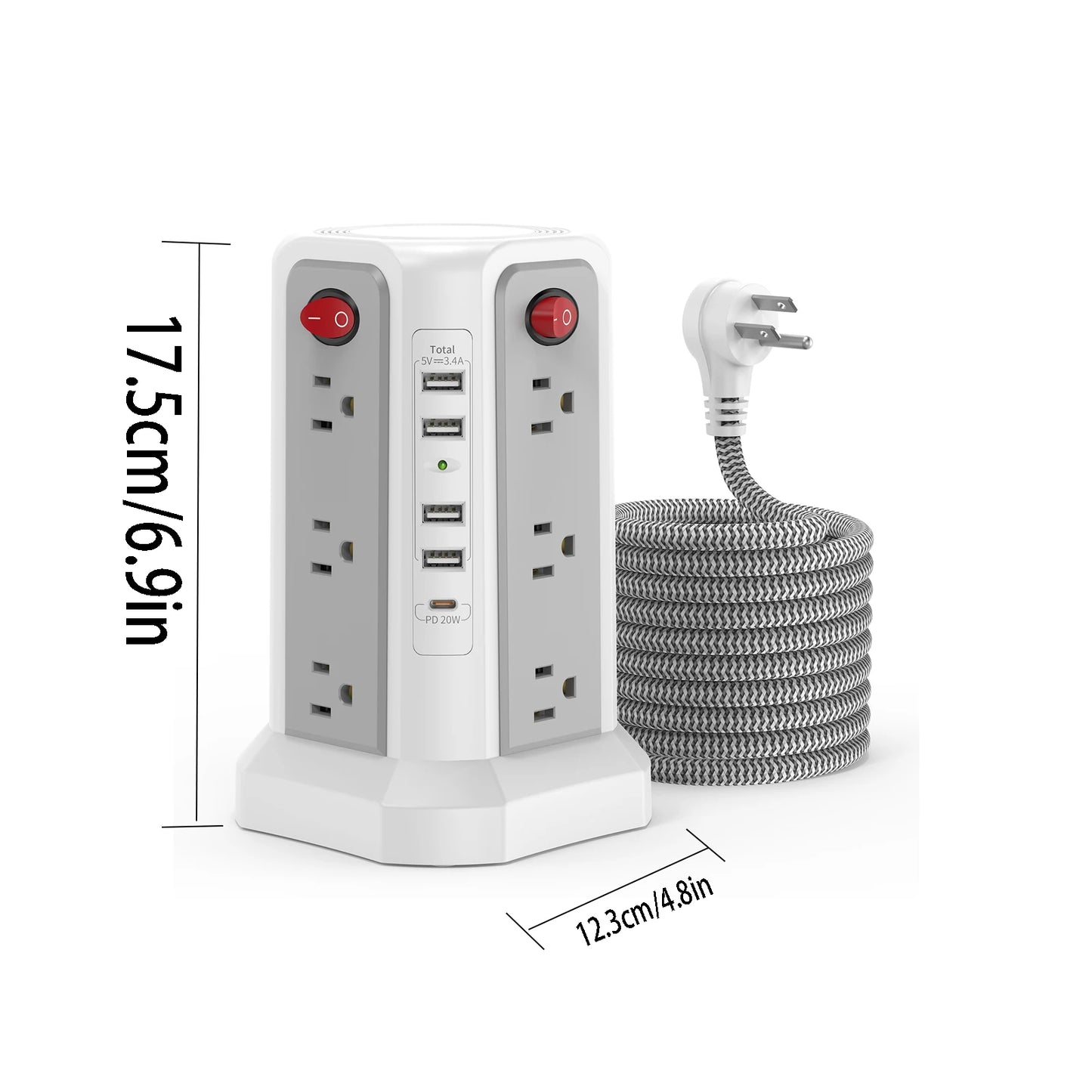 Passus Braided Extension Cord Plug In Board With PD20W Port