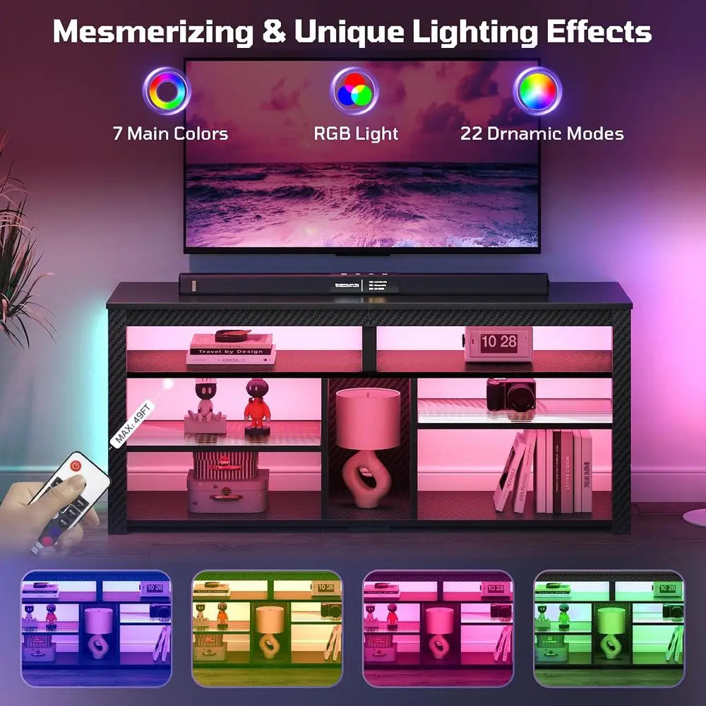 Modern LED TV Stand With Media Storage And Adjustable Shelves