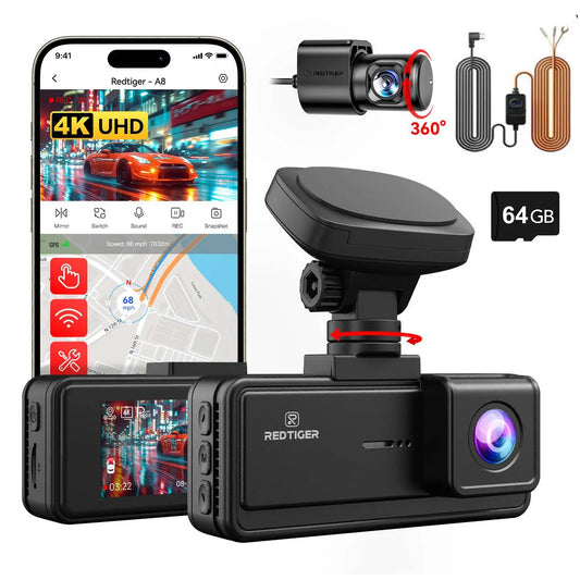 REDTIGER A8 4K Dual Dash Cam Front Rear GPS DVR Night Vision