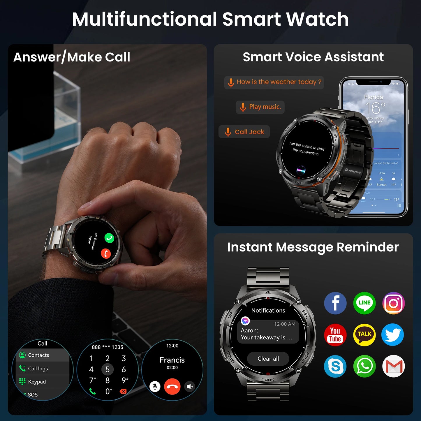 KOSPET Tank T3 Ultra 2 GPS Smartwatch With Compass Barometer