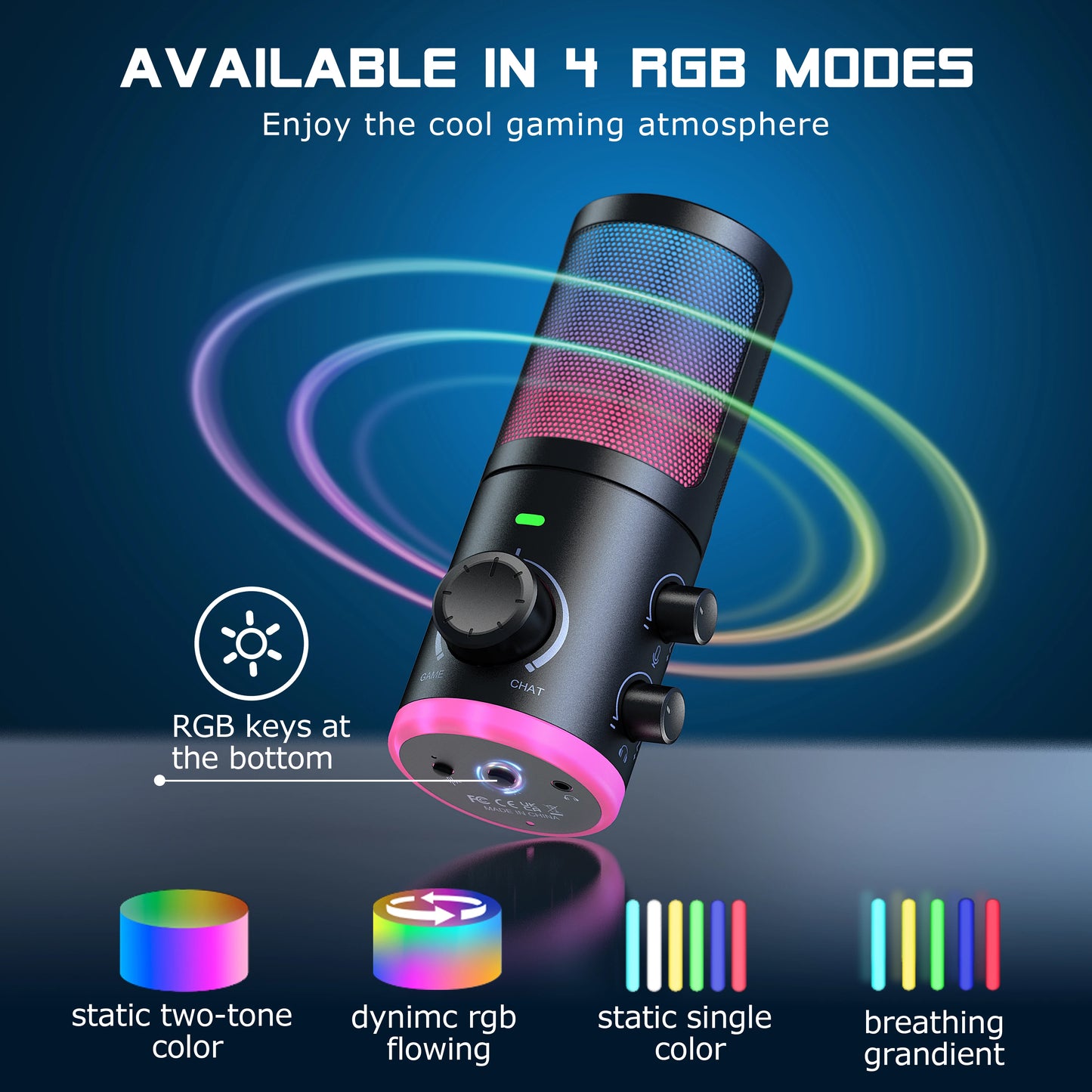 FIFINE USB Gaming Microphone With Noise Cancellation RGB Gain