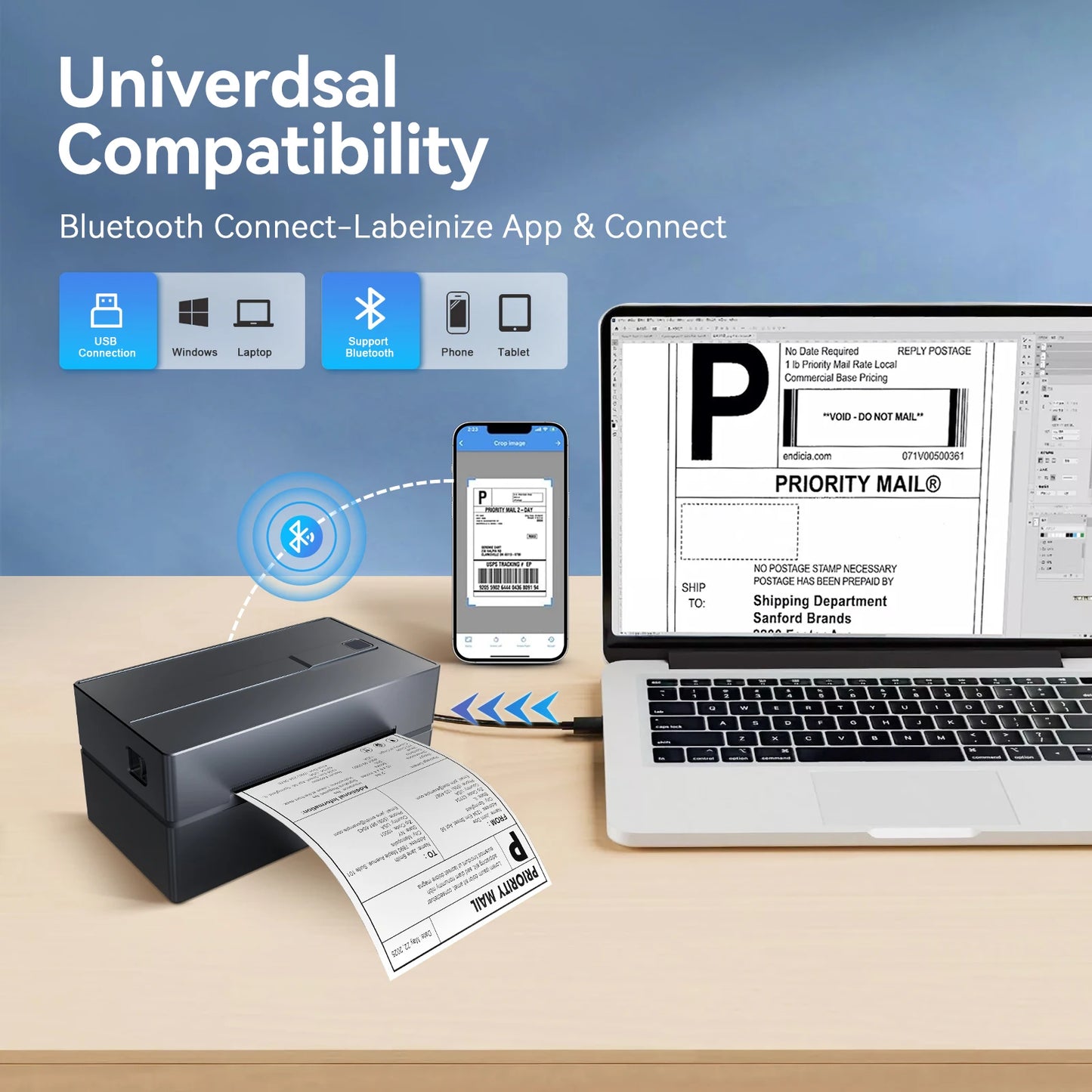 TakeYou Thermal Label Printer Portable No Ink 203DPI Bluetooth USB