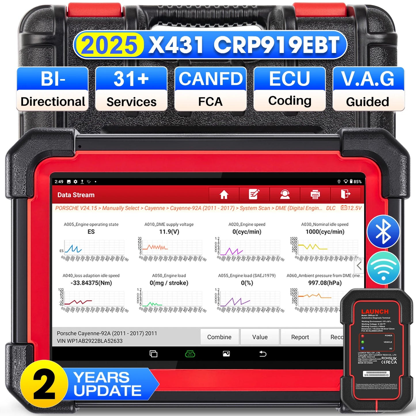 LAUNCH CRP919E Bluetooth OBD2 Car Diagnostic Scanner CAN FD DoIP ECU Coding