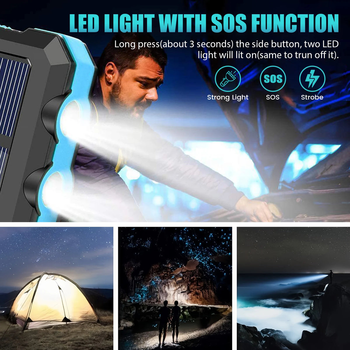 Solar Power Bank 10000mAh With Wireless Fast Charging And Waterproof