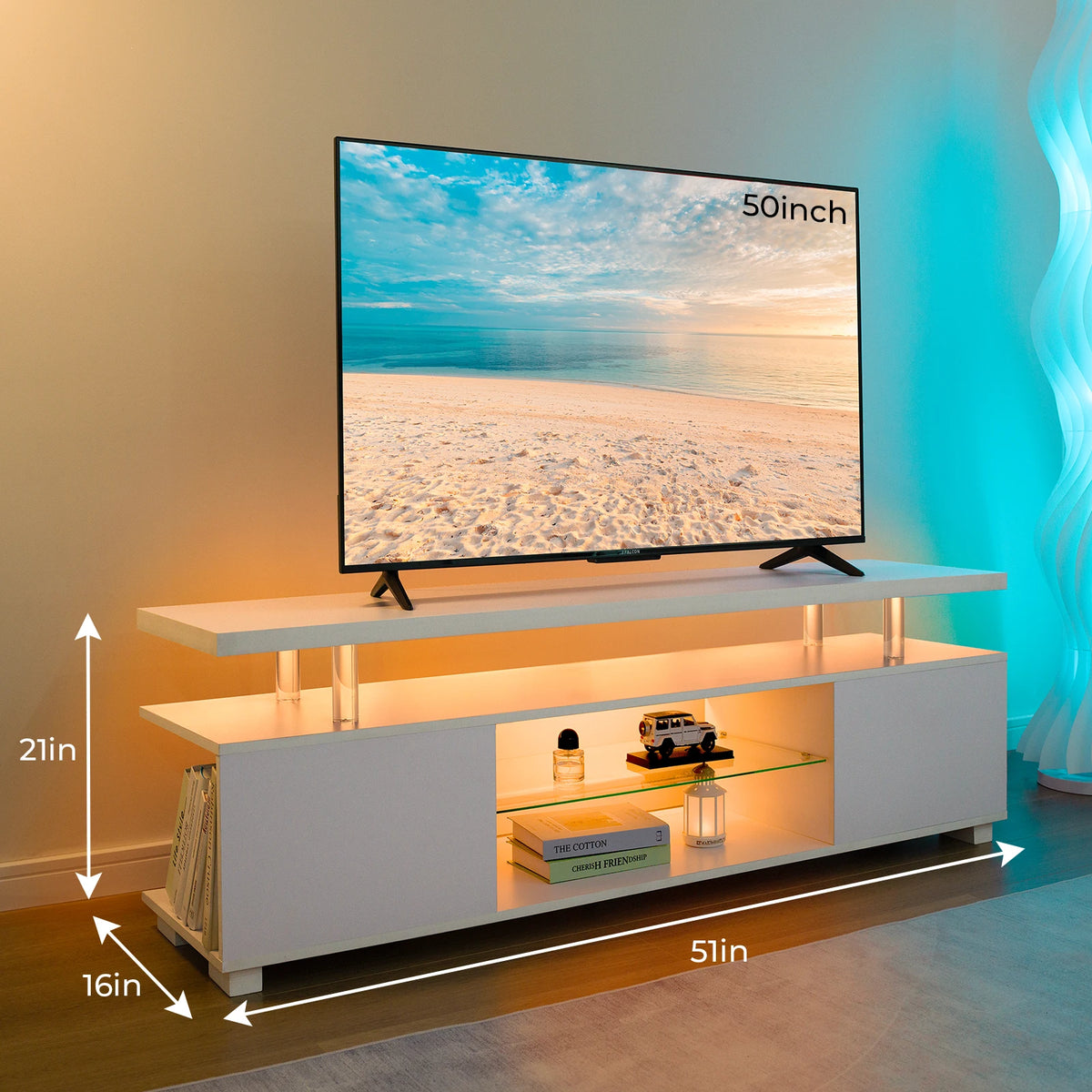Cubehom Modern LED TV Entertainment Center With Storage Console