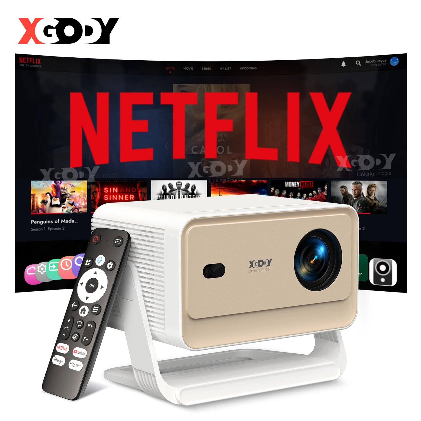XGODY N6 Pro Projector 4K Netflix Voice Control Android TV