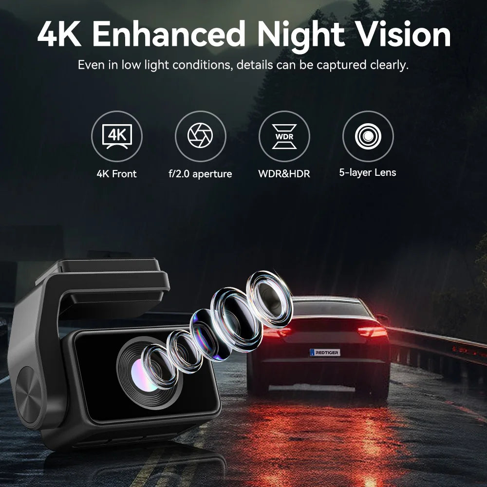 Redtiger A4 4K Dash Cam Front And Rear Recorder GPS