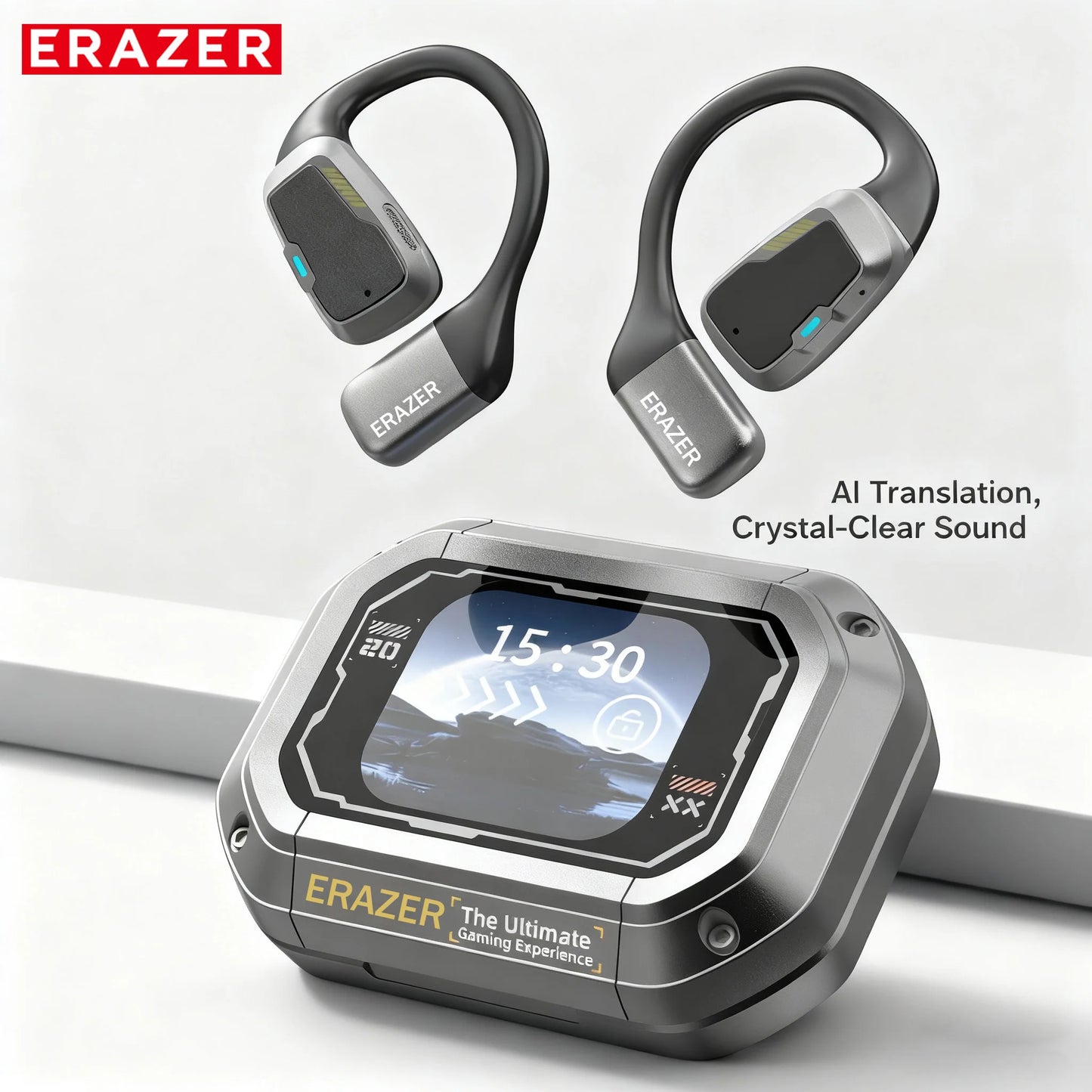 HD LCD AI Translator Bluetooth Wireless Earphones Active Noise Cancellation