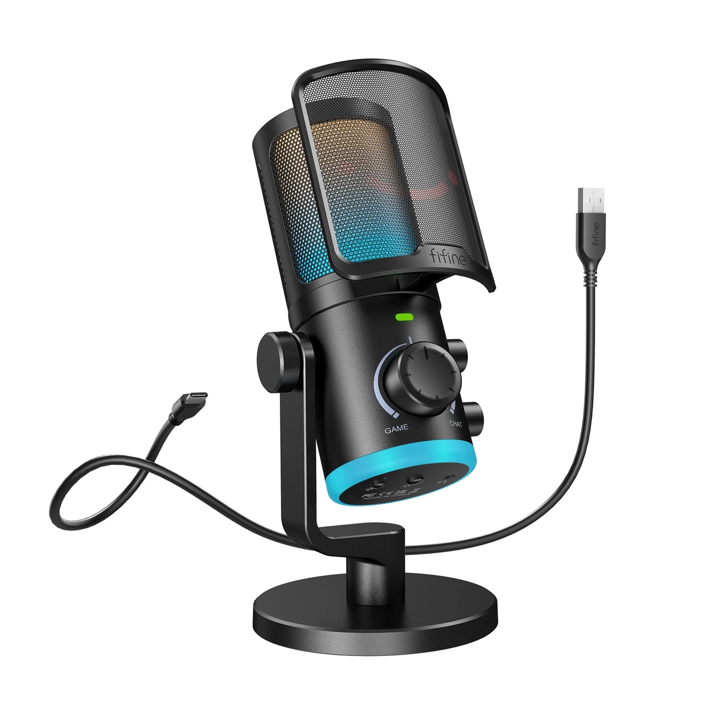 FIFINE USB Gaming Microphone With Noise Cancellation RGB Gain