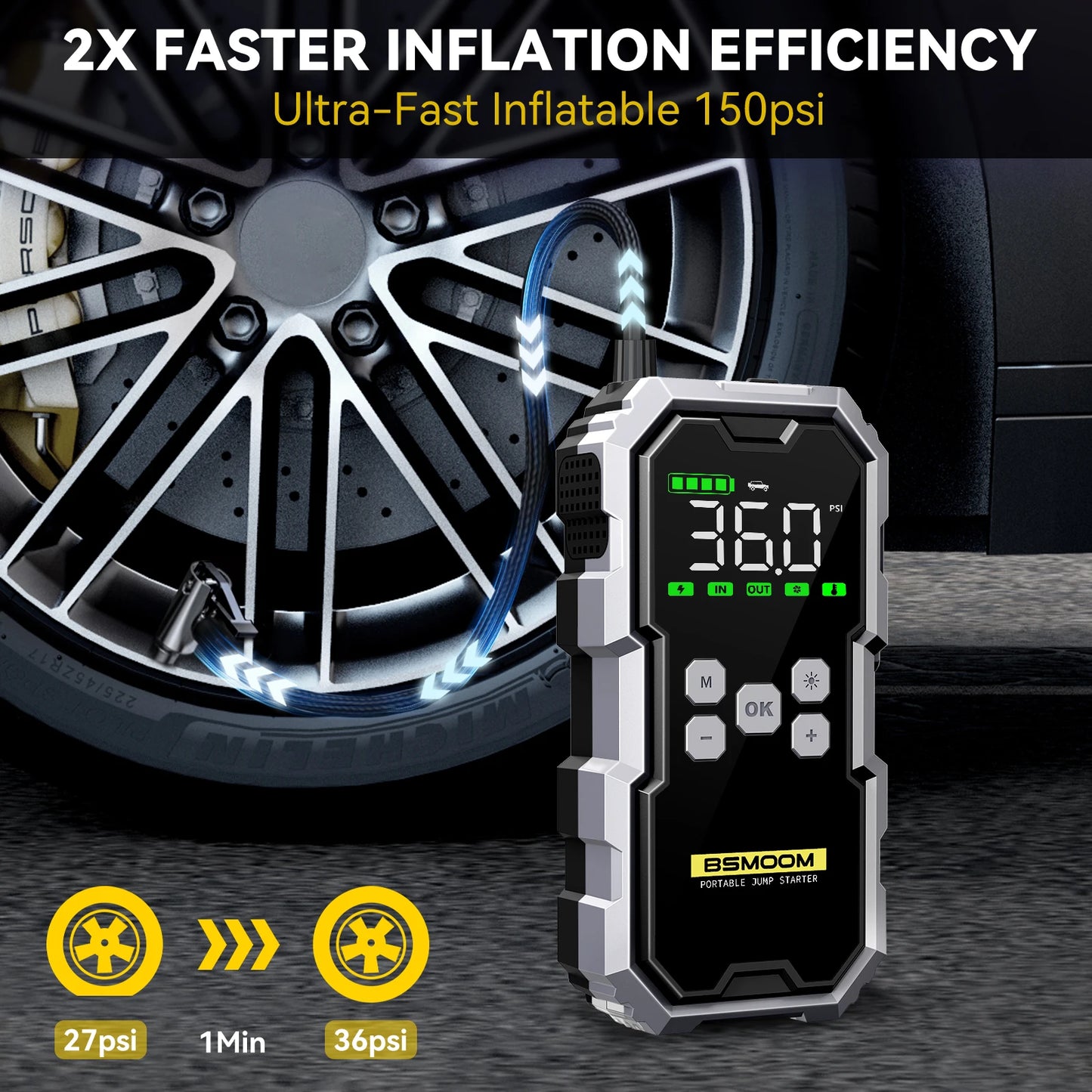 BIUBLE 7000A Car Jump Starter With Air Compressor Voltage Display