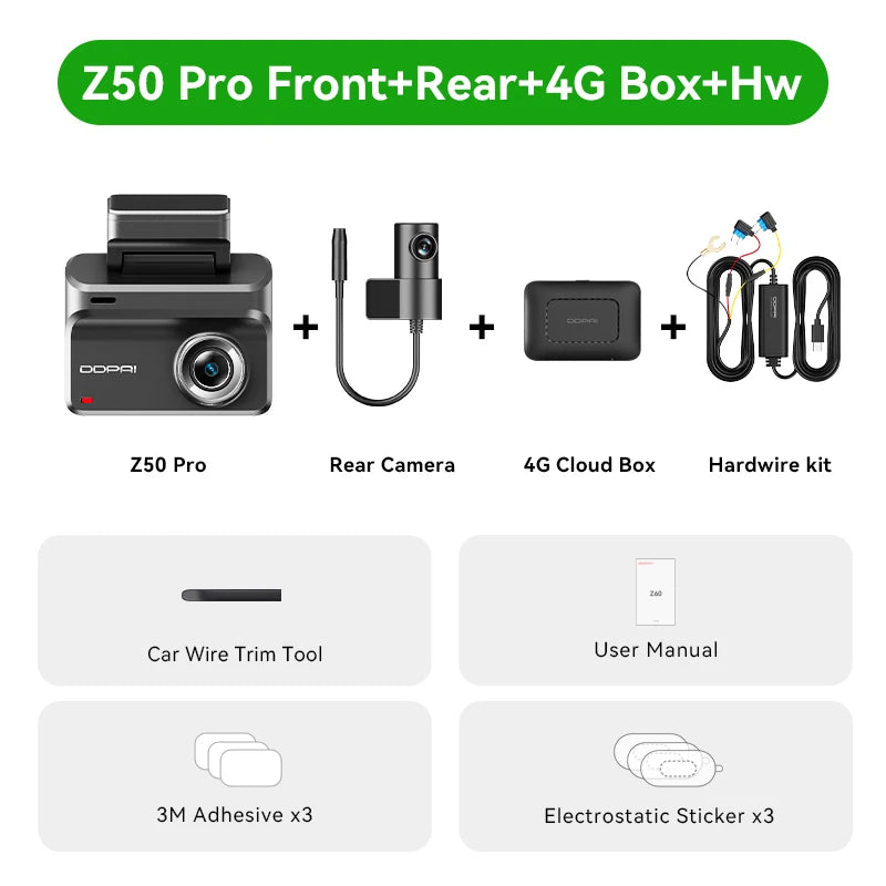 DDPAI Z50 Pro DashCam 4K FrontRear DVR GPS ADAS Plus