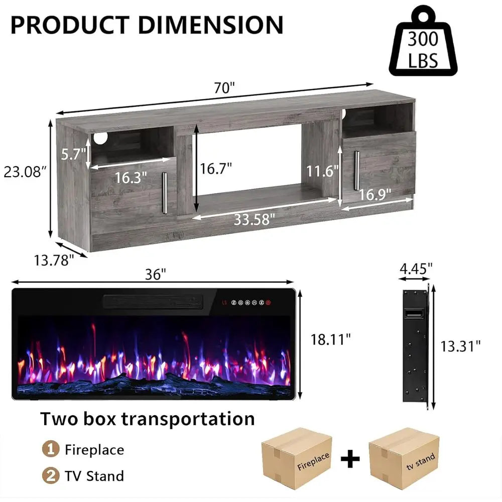LED TV Entertainment Center With Media Storage And Remote Control