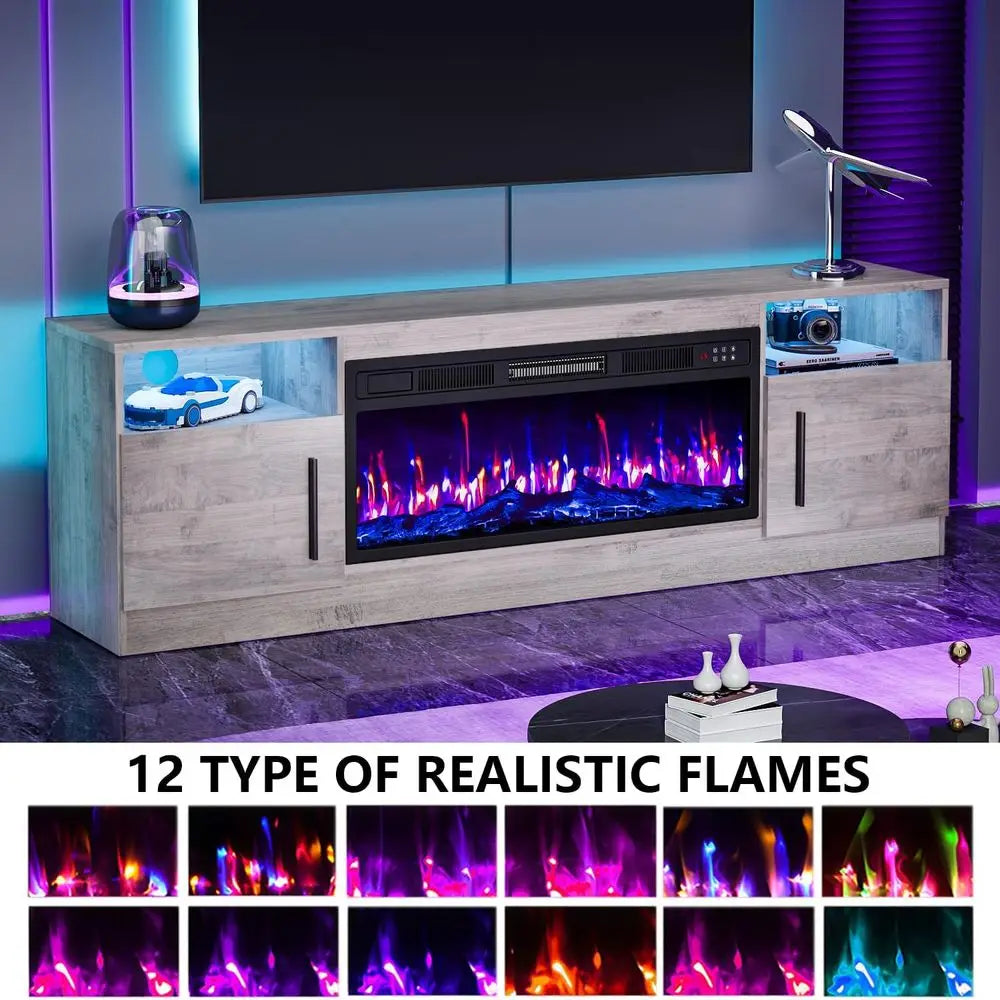 LED TV Entertainment Center With Media Storage And Remote Control