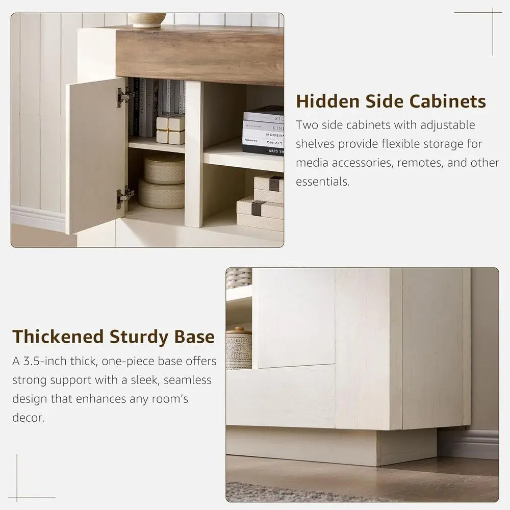 Contemporary Wood TV Stand With Open Shelves And Cabinet