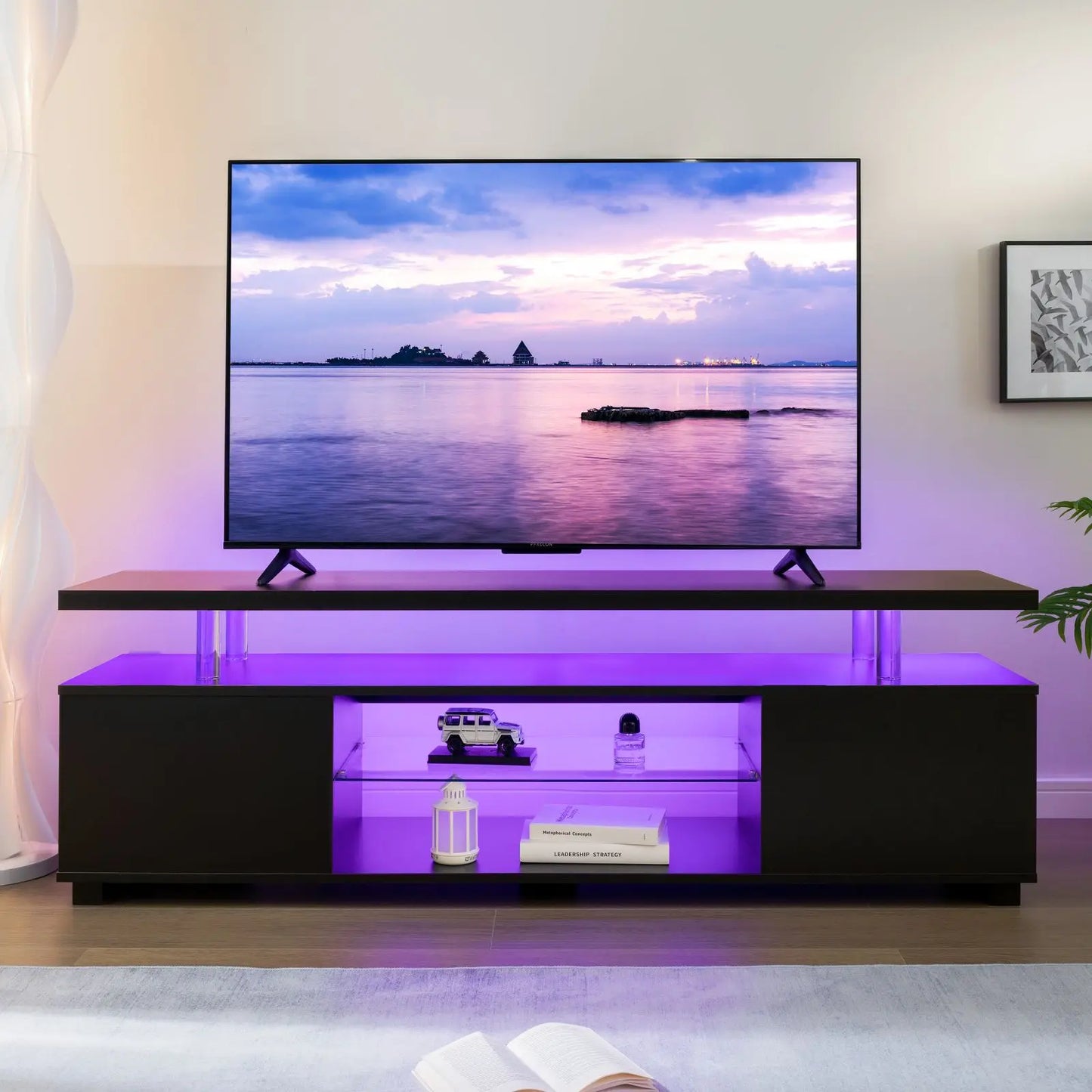 Cubehom Modern LED TV Entertainment Center With Storage Console