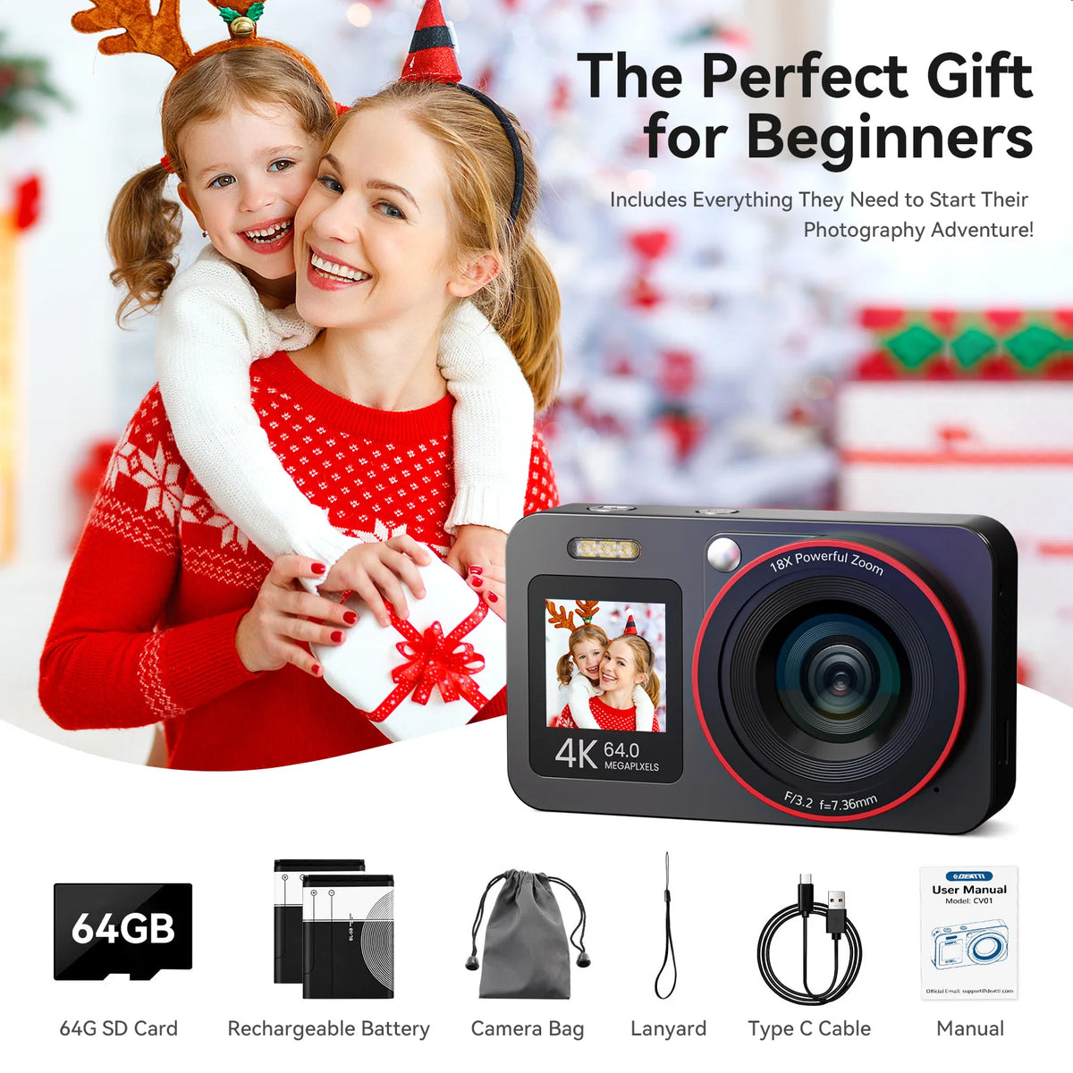 Portable 4K Digital Camera With 64MP Sensor And 18X Zoom