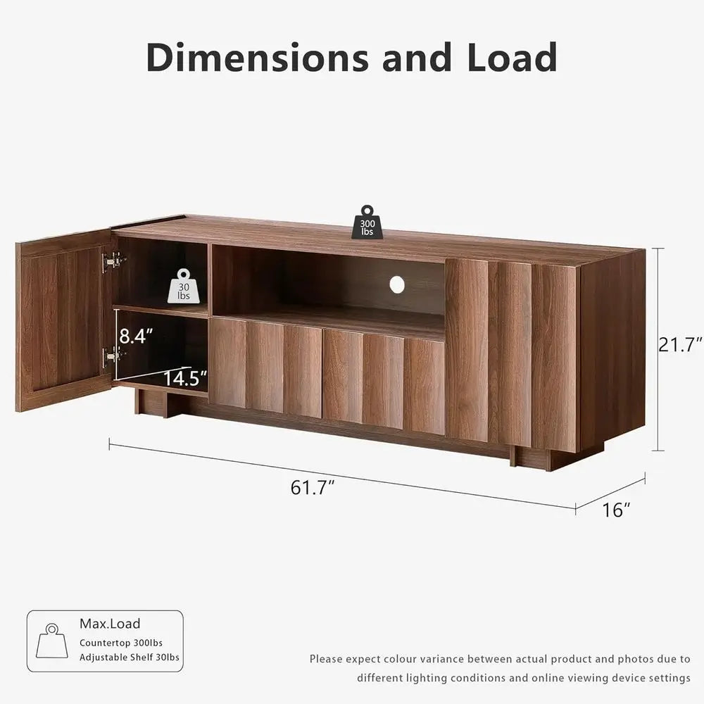 Contemporary Wooden TV Stand Featuring Wave Design And Adjustable Shelving