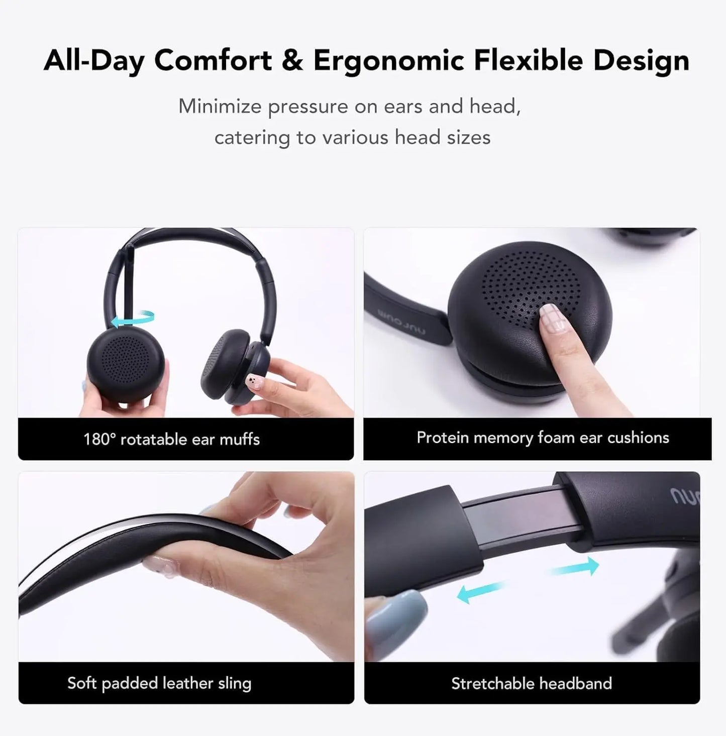 Nouroum Bluetooth 5.3 Over Ear Wireless Headphones Noise Cancelling Mic