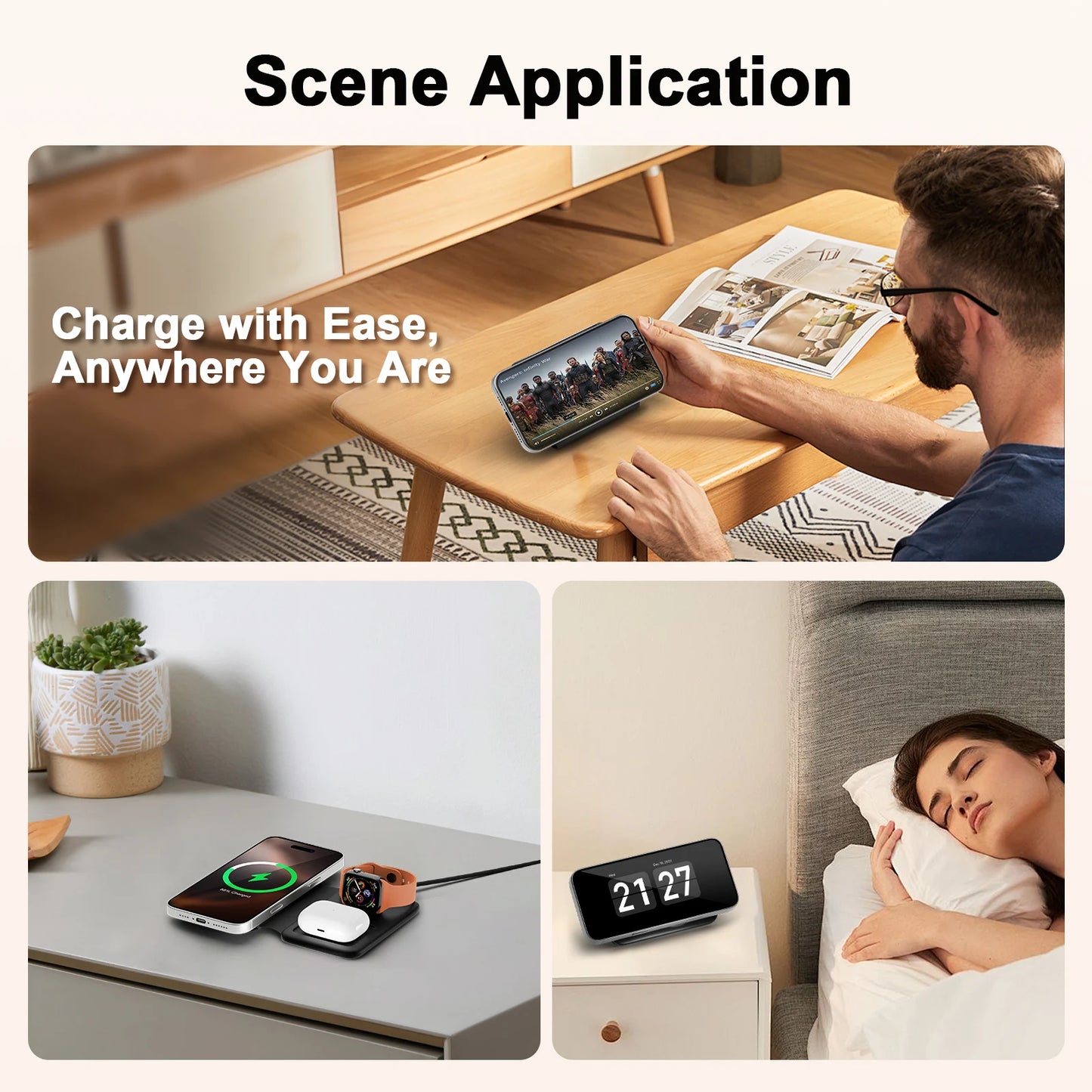 Magnetic 3In1 Foldable Wireless Charger For Phones And Watches