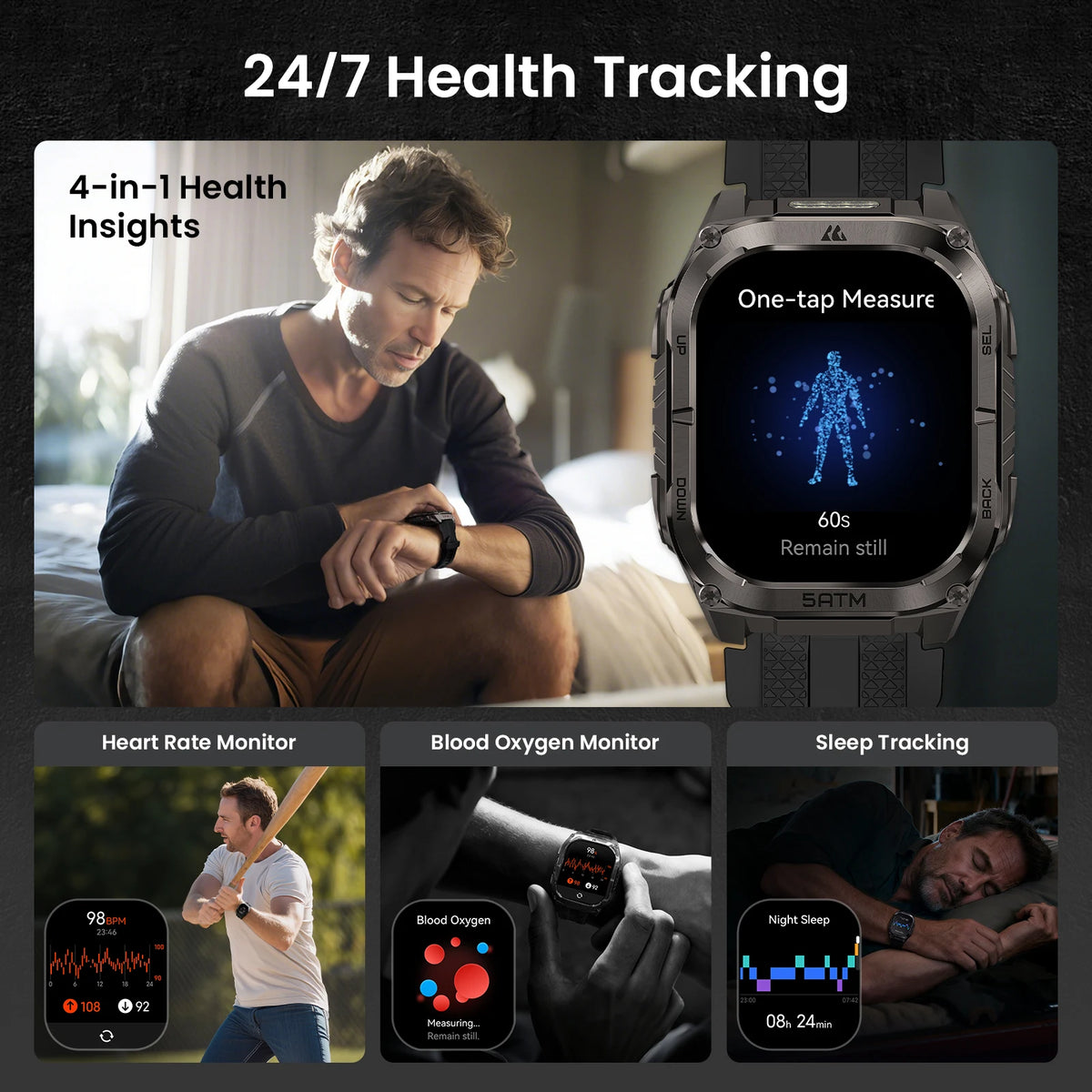 KOSPET TANK M4C GPS Smartwatch For Men Waterproof Integrated Flashlight