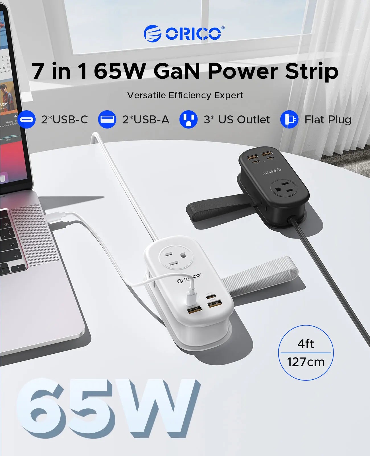 Orico 65W USB-C Power Strip With 3 Outlets And USB
