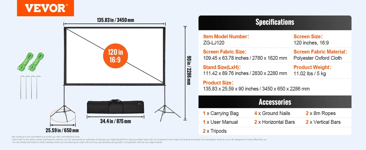 Vevor Portable Projector Screen With Adjustable Stand