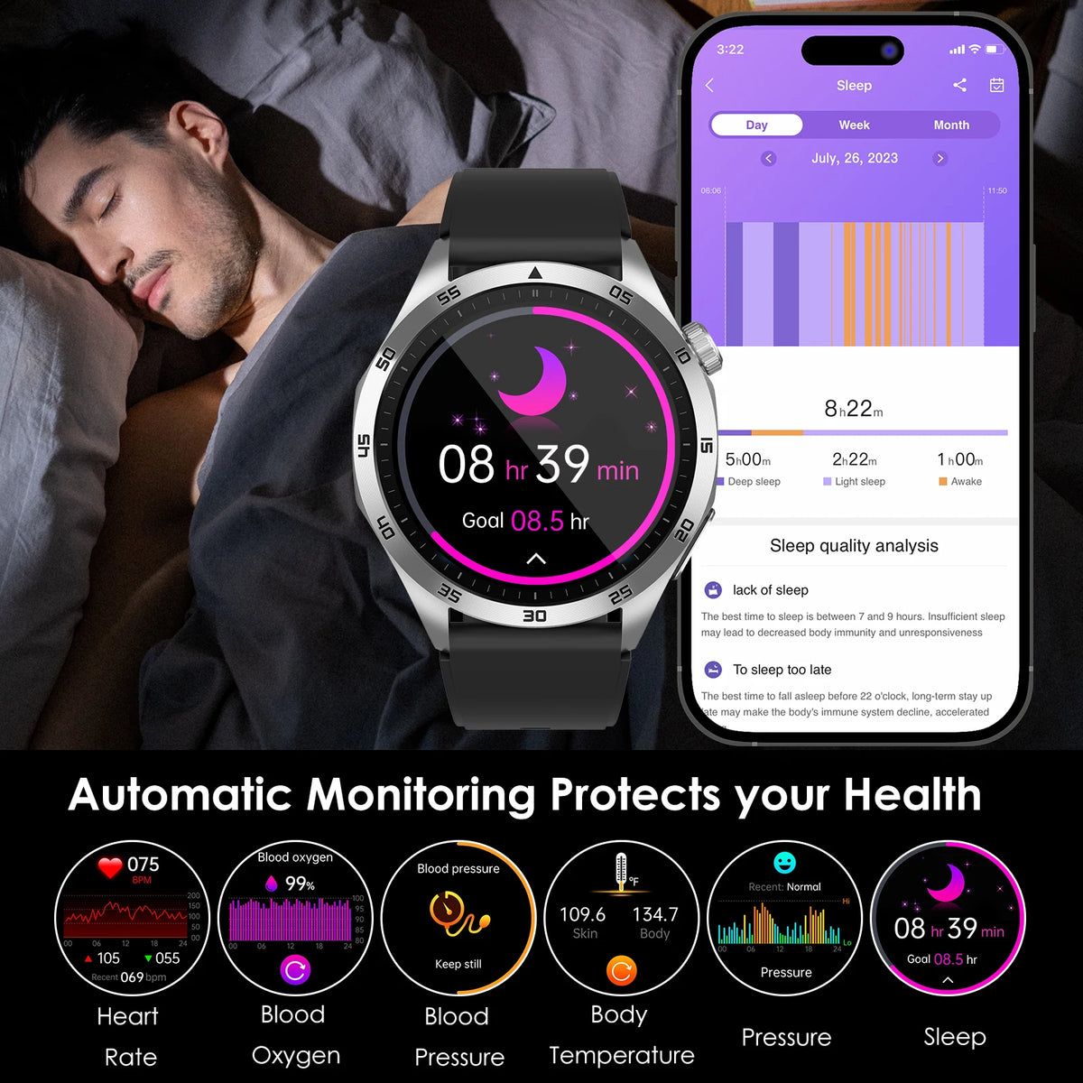 ECG Advanced Health Smart Watch Blood Oxygen Pressure Monitor
