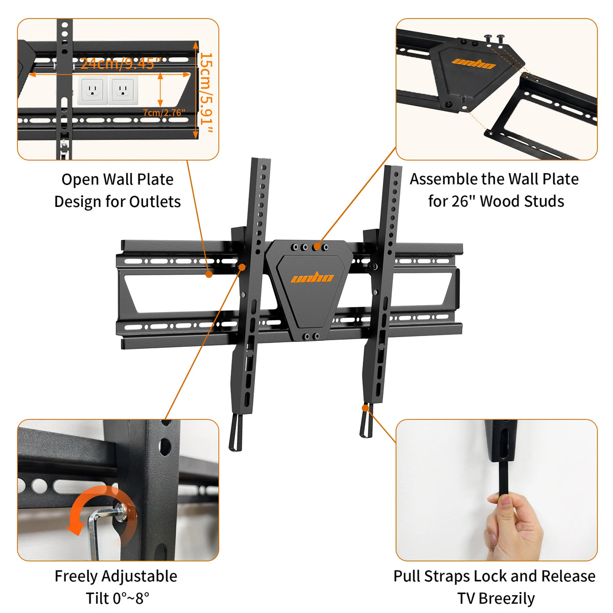Unho Ultra Slim Tilting TV Wall Mount Bracket Bubble Level