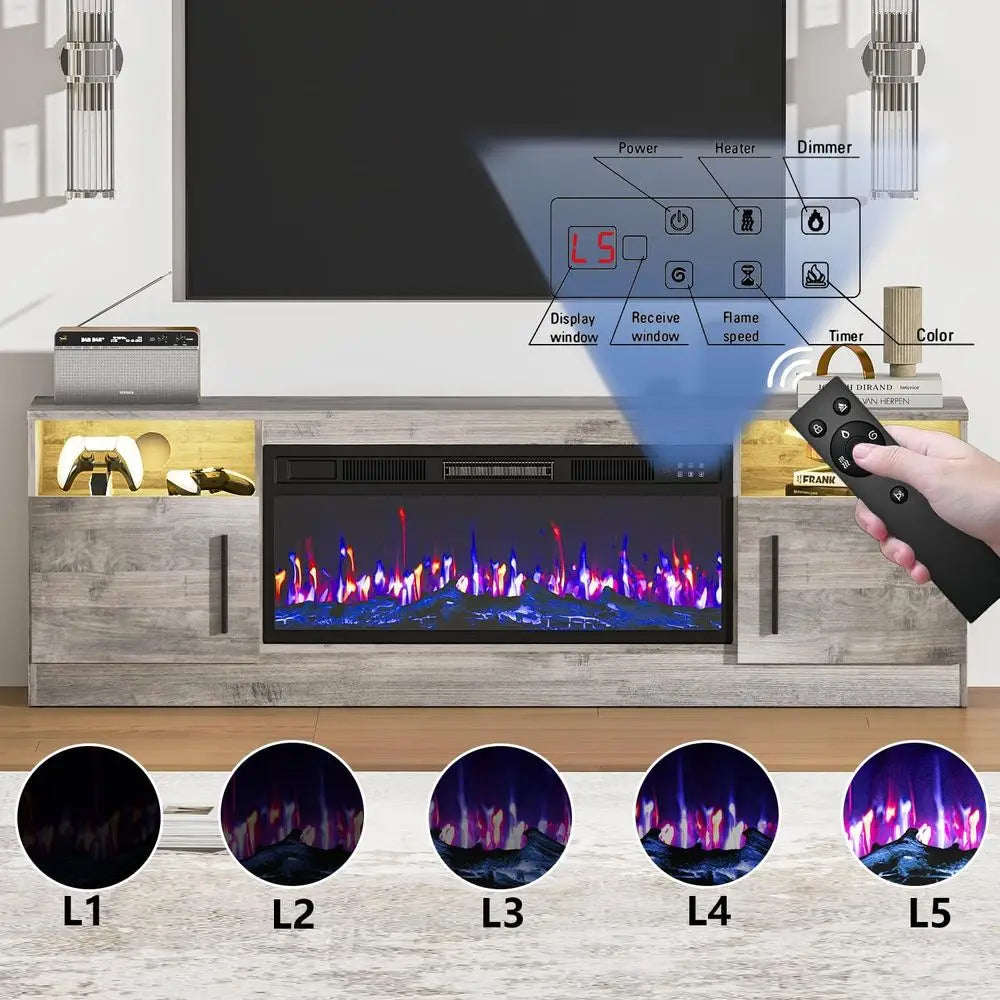 LED TV Entertainment Center With Media Storage And Remote Control