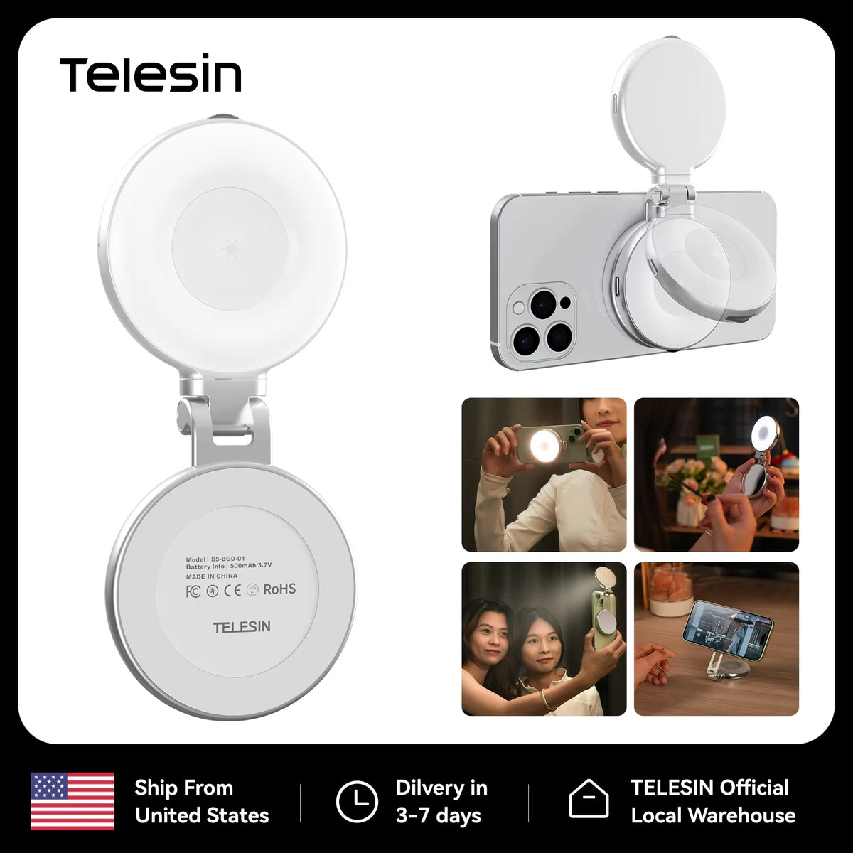 Telesin Magnetic Fill Light Mini Selfie Ring For iPhone MagSafe