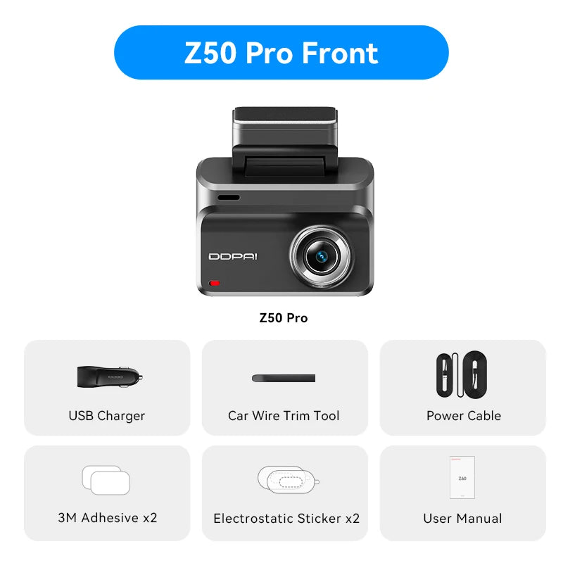 DDPAI Z50 Pro DashCam 4K FrontRear DVR GPS ADAS Plus
