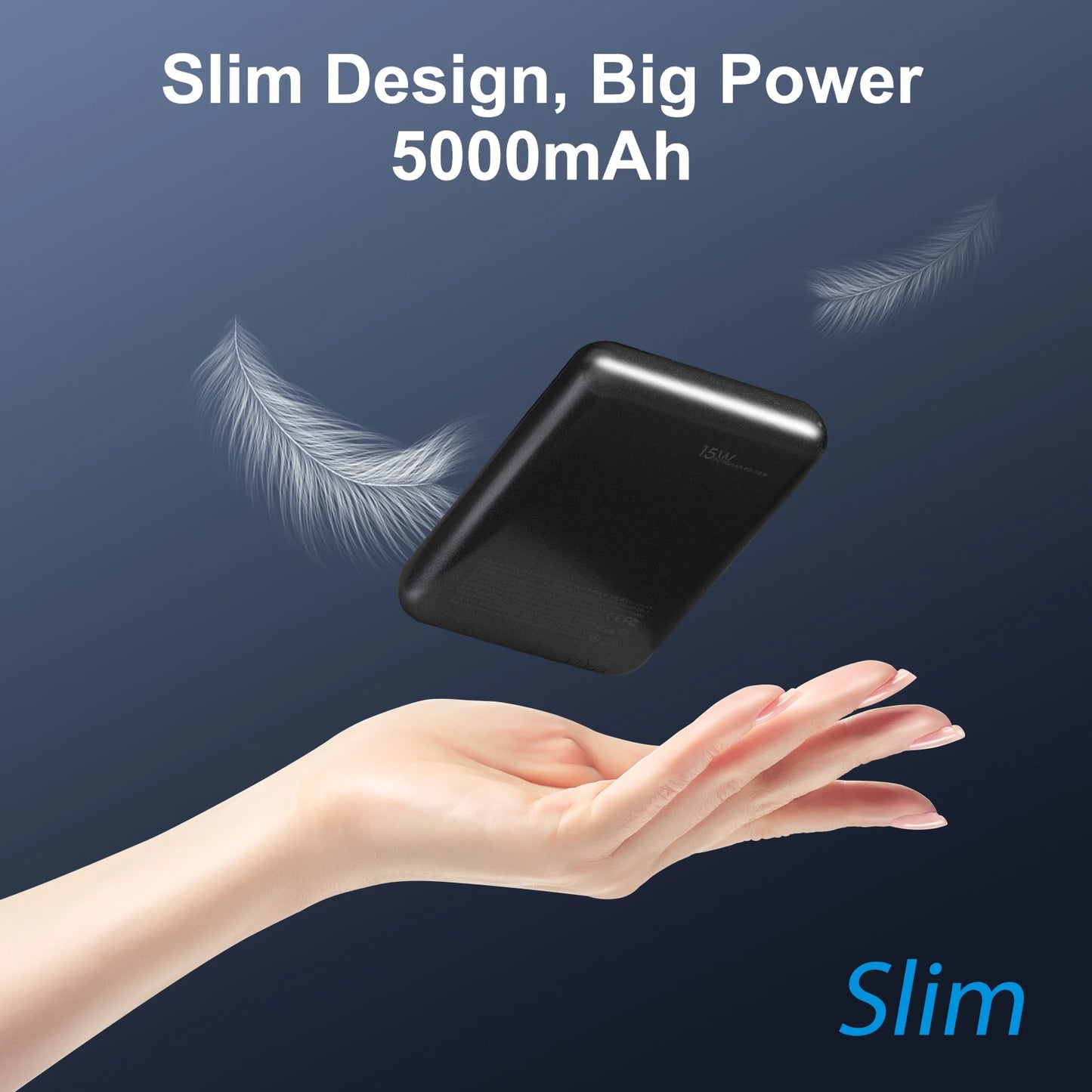 Magnetic Portable 5000mAh Wireless Power Bank USB C Cable